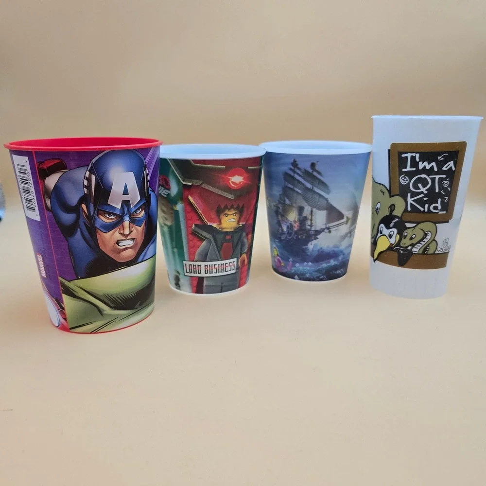 Marvel Avengers LEGO Movie Kwik Trip Plastic Souvenir Cups Lot of 4 Iron Man